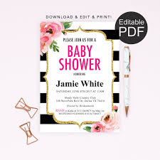 Black And White Stripe Invitation Template Free Kate Baby Shower Invitation Template Spade Baby Shower Invite Editable Pdf Invitation Black And White Striped Baby Shower Printable Diy In 2020 Kate Spade Baby Shower Invitations Baby Shower Invitations Diy