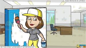 A Woman Repainting A Wall And Inside A Government Office Background Light Blue Paints Blue Paint Repainting