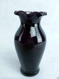 Vintage Black Amethyst Glass Round Ruffled Edge Vase Hand Shaped 5 1 4 Tall Amethyst Glass Black Amethyst Glass