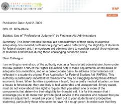 Dear Colleague Letter Gen 09 04 Use Of Professional Judgment By Financial Aid Administrators Financial Aid Administration Financial