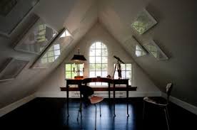 If all of the walls in the room are the same, neutral color (e.g. 30 Cozy Attic Home Office Design Ideas Home Office Design Home Attic Rooms
