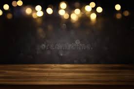 Empty Table In Front Of Black And Gold Glitter Lights Background For Product Di Ad Black Gold Front Empty Tabl Lights Background Background Photo