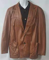70s Silton Brown Leather Blazer Sport Coat Size 42 2 Button Pockets Vintage Silton Casual In 2021 Leather Blazer Sports Blazer Vintage Clothing Men