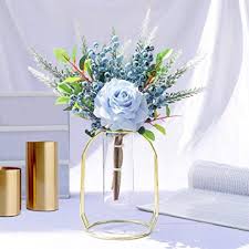 The main rules of flower arrangements to aim for are: Amazon Com Artificial Flowers With Gold Vase Set 1 Piece Flower Arrangements Fake Rose Berry Eucalyptus Leaves Decor For Home Living Room Bathroom Plant Blue Kitchen Dining