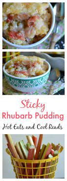 Bake at 190c or gas mark 5 for about one hour or until lovely and golden. Baked Sticky Rhubarb Pudding Recipe Recipe Rhubarb Recipes Rhubarb Pudding Rhubarb Desserts