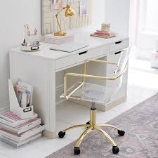 Gold Paige Acrylic Swivel Chair Teen Desk Chair Pottery Barn Teen Stairway modular desk with 2 drawers white.