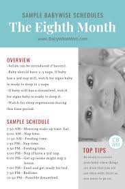 We hope this helps you guide your child to a nice, stable daily schedule, but we know there are situations where you may need individual support to figure out how to bend the rules for your unique needs (for example, the rules may change for naps on weekends or for situations where you can't be. Babywise Sample Schedules The Eighth Month Babywise Mom