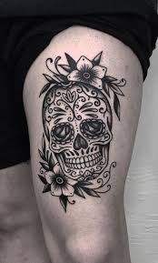 Black And White Sugar Skull Thigh Tattoo Pin On Diy Cricut