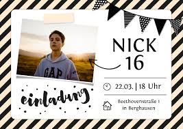 Einladungskarte 16 Geburtstag Mit Foto Und Rahmen Einladung Geburtstag Einladung Geburtstag Einladungen Einladungskarten