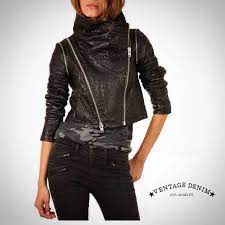 Ventage Denim Genuine Lamb Leather Crocodile Biker Jacket With Zip Off Sleeves Available In Your Choice Of Colors And Siz Jackets Biker Jacket Coats Jackets