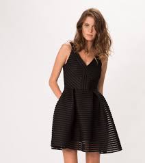 Maje Paneled Deep V Neck Fit And Flare Dress At Maje Us Maje Dress Office Dresses For Women Puffball Dresses