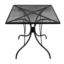 30 Inch Square Patio Dining Table In Black Metal With Umbrella Hole Patio Dining Metal Dining Table Rattan Dining Table