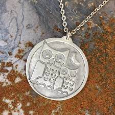 Jorgen Jensen Denmark Pendant Necklace Pewter Owls And A Moon Vintage Mid Century Danish Modern Viking Boho Jewelry Marked 76 Pendant Pewter Pendant Boho Jewelry