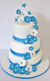 Black with white flower cascade gold medallion #w100. Blue And White Wedding Cake Wth Fondant Flowers Cakecentral Com