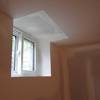 Instead of butting the new trim pieces right up to the edge of it was so much to cut and assemble the header on a table in the basement rather than up on a ladder. 1
