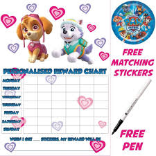 Paw Patrol Reusable Personalised Reward Chart With Matching