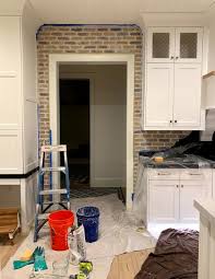 Brick style that never fades — not even in a steamy eye pleasing and stylish kitchen brick backsplash that can completely change the look and feel of. Diy Brick Backsplash With German Schmear The Home Depot