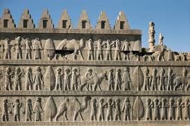 The palace of Darius I, in Persepolis (Iran): detail of the decor of the  apadana or courtroom, representing the submissive peoples bringing presents  to Darius I (550-486 BC, said The Great). Low