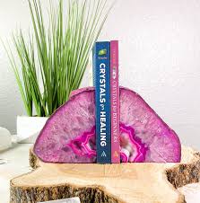 Agate's most noticeable properties overall are balancing yin/yang energy, courage, protection, healing, and calming. Crystal Agate Bookend Pink Geode Etsy Pink Agate Pink Geode Bookends