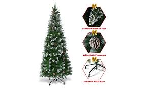 Maybe you would like to learn more about one of these? 7 5ft Snow Flocked Unlit Artificial Pencil Christmas Tree Hinged W Pine Cones Groupon