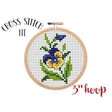 Little Pansy Flower Kit Cross Stitch Kit Beginner Cross Etsy In 2021 Embroidery Patterns Vintage Cross Stitch Patterns Embroidery Patterns