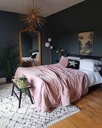 Dark Bedroom With Pink Velvet Bedspread Pink Bedroom Walls Bedroom Interior Velvet Bedroom