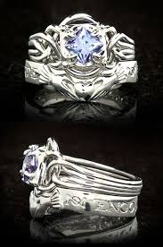 Tanzanite Engagement Puzzle Ring With Custom Spanish Posy Ring Shadow Band Puzzle Rings Engagement Puzzle Rings Posy Rings Celtic Wedding Bands Celtic Engagement Rings Puzzle Ring Celtic Wedding Rings