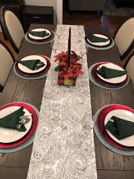 Dining Room Table Set Up For The Holidays Green Napkins Silverware Red And White Plates And A Sim Simple Christmas Decor Dining Room Table Set Green Napkins