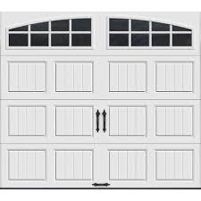 clopay gallery collection 8 ft x 7 ft 6 5 r value insulated white garage door with arch window