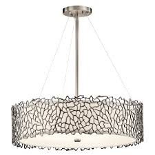 Light fixture number of lights. Pewter Drum Shade Hanging Ceiling Pendant Light Delicate Coral Detail