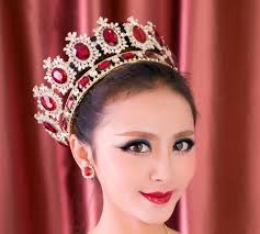 6.7“ Wide Large Ruby Red Crystal Silver Queen Crown Wedding Prom Party  Pageant