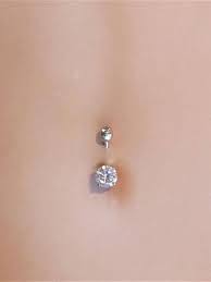 14k Solid White Gold Double Stone Navel Belly Ring 14g 10mm 5mm Ball 7mm Buttom Cz Belly Piercing Jewelry Belly Piercing Ring Belly Button Piercing Jewelry
