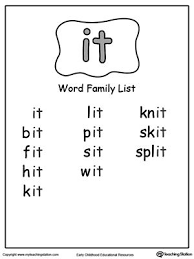 It Word Family List Word Families Word Family List Kindergarten Word Families