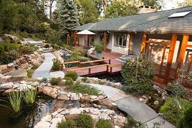 Check spelling or type a new query. Front Entrance Deck With Footbridge Over Koi Pond