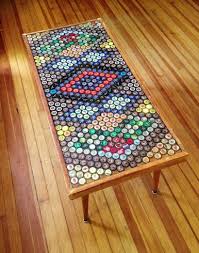 Beer Bottle Cap Table Been Saving All Summer Now To Find An Old Coffee Table Bottle Cap Table Bottle Cap Art Bottle Cap Crafts