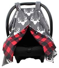 Dear Baby Gear Deluxe Reversible Car Seat Canopy Custom Minky Print Plaid White Antlers Red And Review Car Seats Baby Car Seats Dear Baby