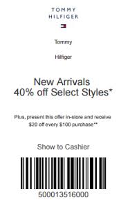 Tommy Hilfiger Coupon 40 Off Select New Arrival Styles 20 Off All Purchases Over 100 Tommy Hilfiger Coupons Printable Coupons