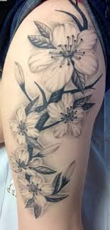 Black And White Cherry Blossom Vine Tattoo Black And Grey Vine Flowers Tattoo On Thigh Floral Tattoo Sleeve Flower Thigh Tattoos Black And White Flower Tattoo