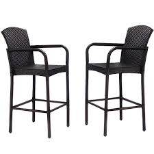 2 Pcs Outdoor Rattan Set High Chairs Wicker Bar Stools Bar Stools Patio Chairs