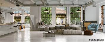 Berlin, loft mieten in berlin. Panorama View Inside Vintage Loft Apartment Loft Wohnung In Berlin Stock Illustration Adobe Stock