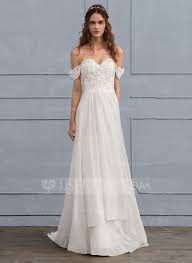 Us 200 00 A Line Princess Off The Shoulder Sweep Train Chiffon Wedding Dress With Lace Beading Flower S Jj S House Wedding Dresses With Straps Greek Wedding Dresses Wedding Dresses Lace