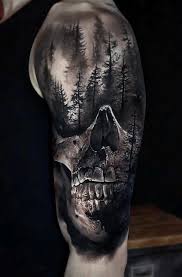 If you are looking for the best arm tattoos, you will love our collection of men's arm tattoo ideas. Realistic Skull And Forest Done On Guy S Shoulder Upper Arm Tattoo By Eliot Kohek Tattoo