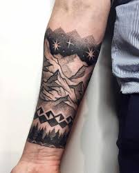 Https Tattoogrid Net Starry Sky And Mountains Tattoo Mountain Sleeve Tattoo Tattoos Mountain Tattoo