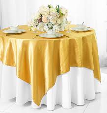 90 x 132 champagne grandiose rosette 3d satin rectangle tablecloth. Wholesale Satin Table Overlays Gold