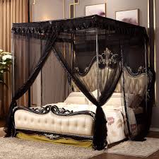 A bed skirt from a flat sheet will be the most interesting and innovative diy bed skirt project. Buy Mengersi Black Mosquito Net 4 Poster Canopy Bed Curtains For Queen Size Bed Bedroom Decoration Online At Low Prices In India Amazon In
