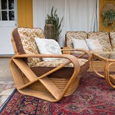 This Is An All Original 1950s 6 Strand Pretzel Steam Bent Rattan Living Room Or Patio Set Designed By Paul Frankl Living Room Sets Furniture Rattan Furniture