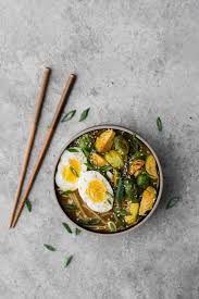 Vegetarian Ramen Bowl With Spicy Brussels Sprouts Naturally Ella Vegetarian Ramen Soup Recipes Vegetarian