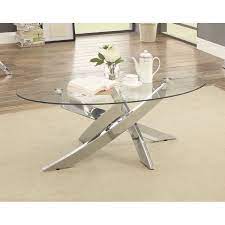 Convenience concepts town square chrome coffee table clear glass chrome frame. Furniture Of America Propel Modern Glass Top Chrome Oval Coffee Table Walmart Com Walmart Com