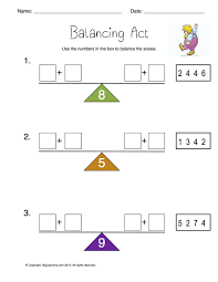Worksheet Balancing Act Write The Numbers From The Box To Make Each Scale Balance First Grade Math Writing Math