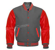 Letterman Baseball Varsity Jacket In Dark Grey Wool Genuine Red Leather Sleeves Ebay Leather Sleeve Varsity Jacket Baseball Varsity Jacket